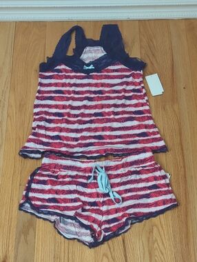 Honeydew Intimates Navy and Red Striped Lace-Trim Tank Sleep Set